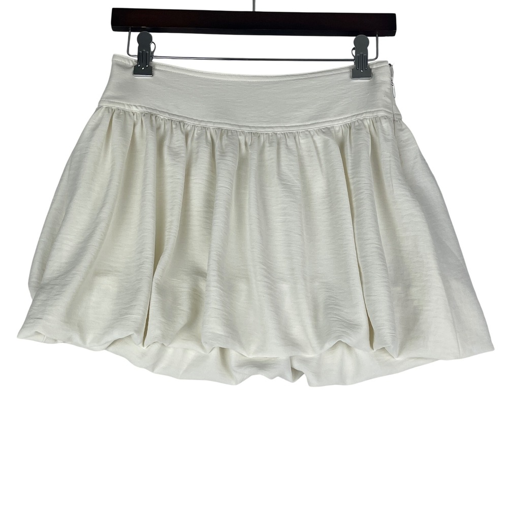 Aeropostale Bubble Hem Mini Skirt Women XS Ivory White Textured Side Zip